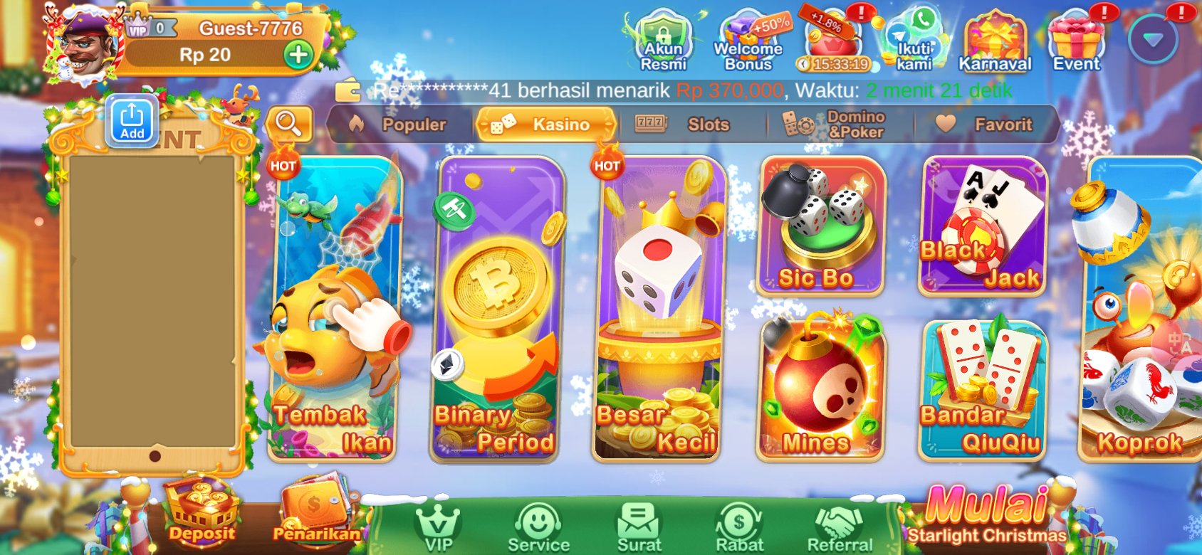 Pilihan permainan kasino seperti Tembak Ikan dan Sic Bo di Y89 Slot APK.